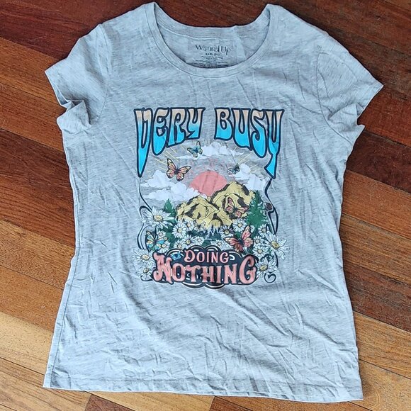 Wound Up Juniors Gray "Very Busy Doing Nothing" Graphic T-Shirt Size XXXL - Picture 2 of 14